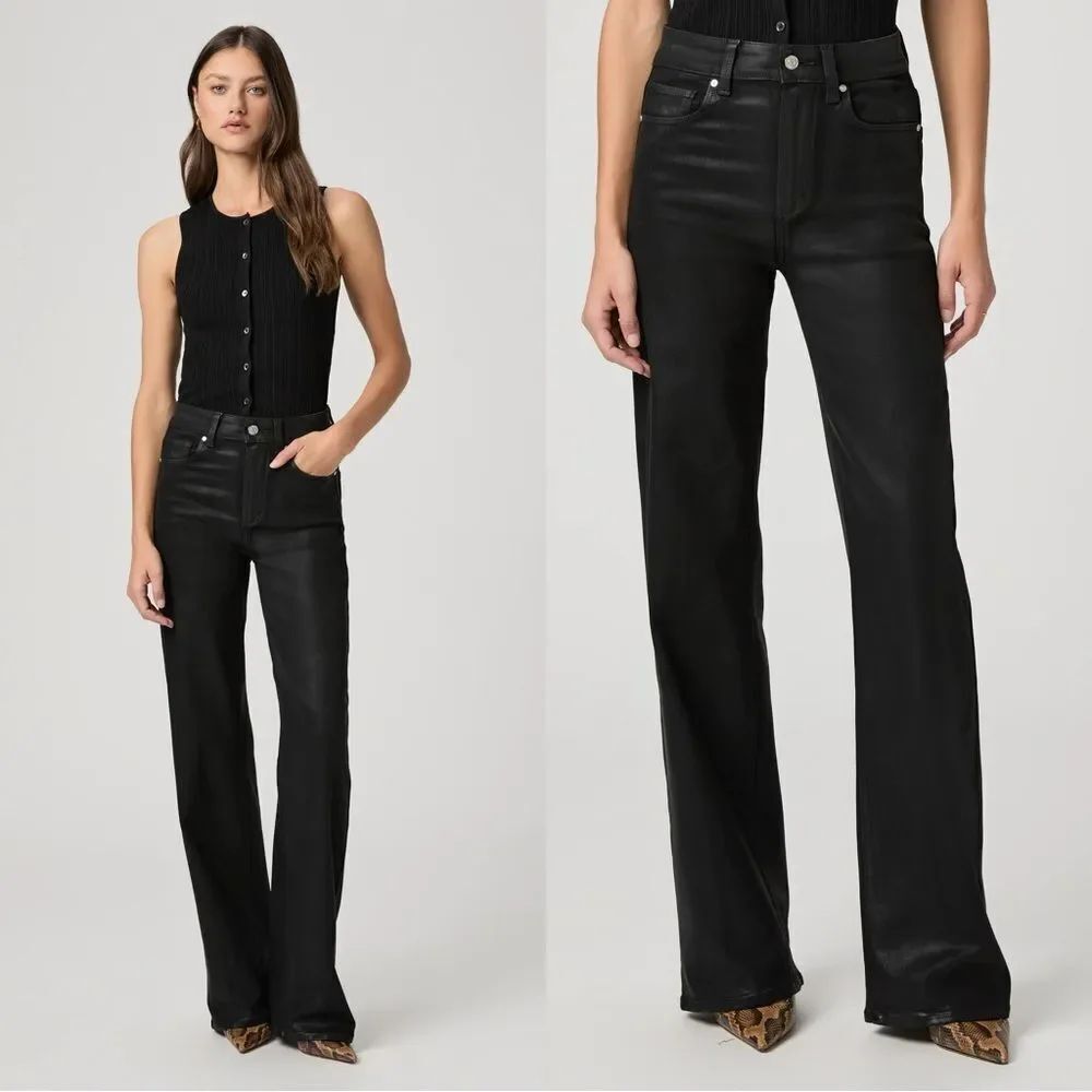 NWT PAIGE Sasha 32" Wide Leg Jean in Black Fog Luxe coating
